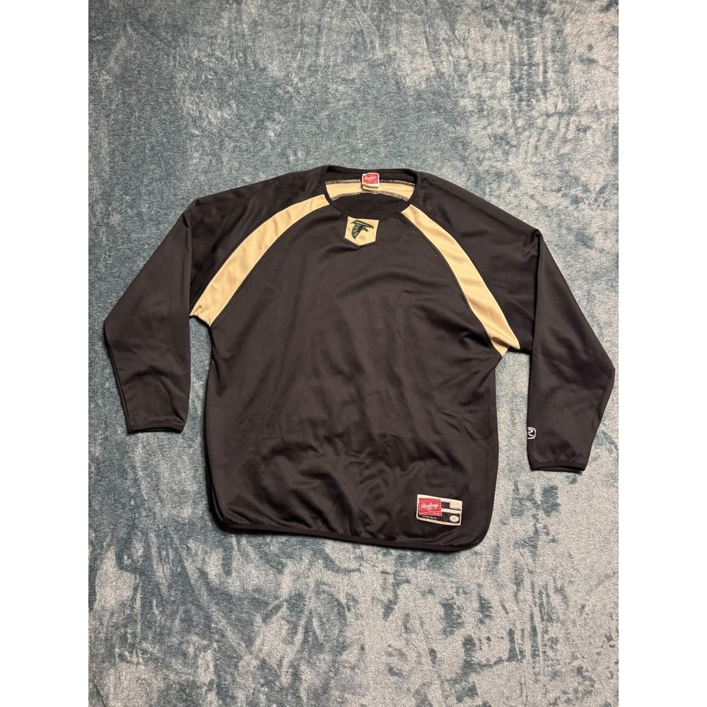 Rawlings Warm-Up Jacket Mens XL Pullover Black Gold Fleece Lined Falcon Logo